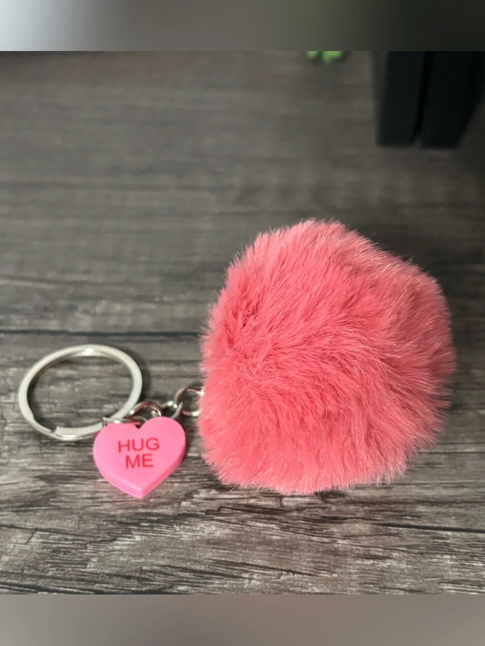 Valentine’s Heart & Fuzzy Pom Pom Keychain